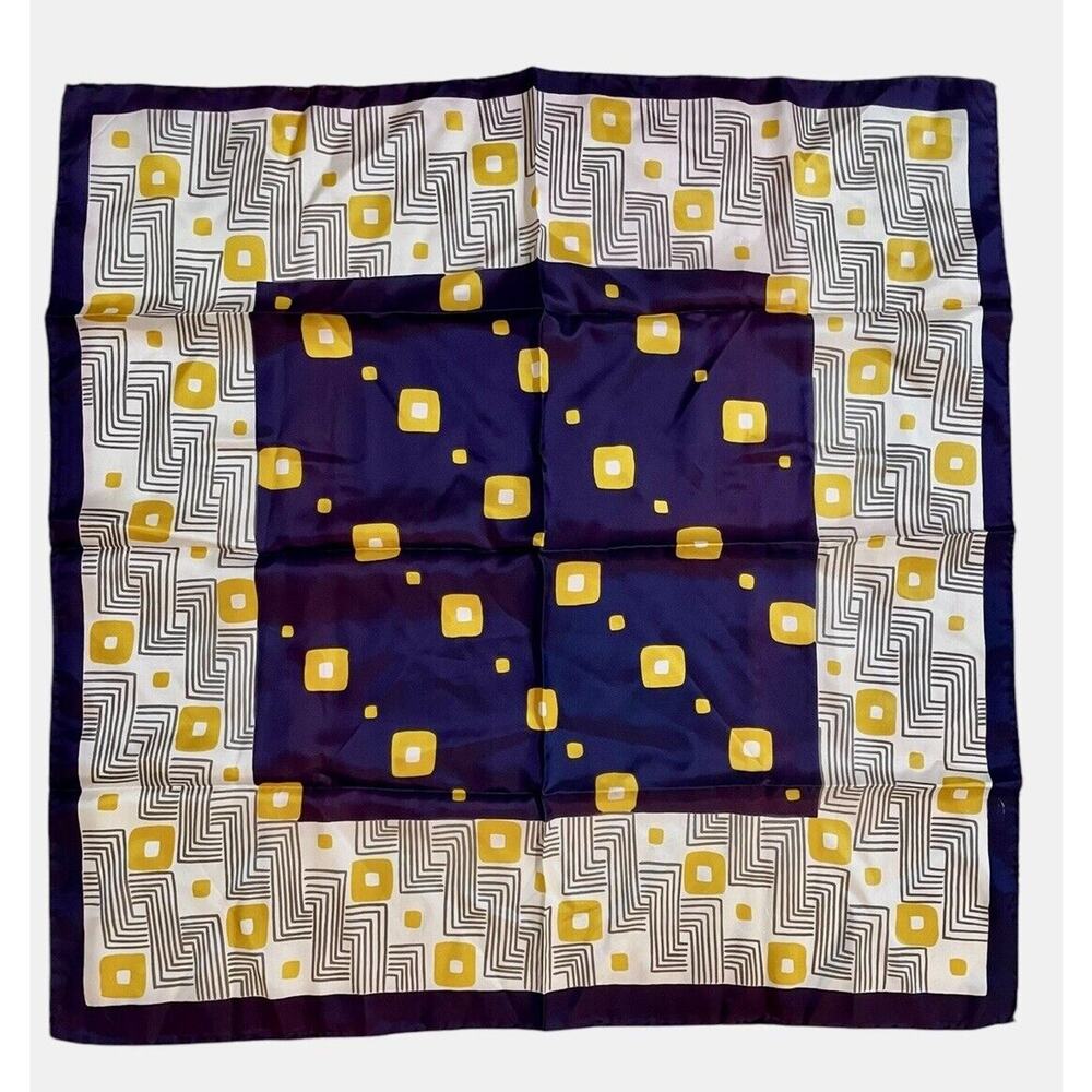 VTG. Sally Gee Scarf‎ MCM Italian Hand Rolled Purple Yellow Geometric Retro